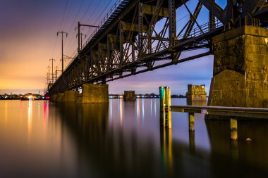 Railroad bridge over the Susquehanna River at night, in Havre de clipart