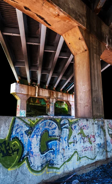Graffiti pod mostem místě skály, maryland. — Stock fotografie