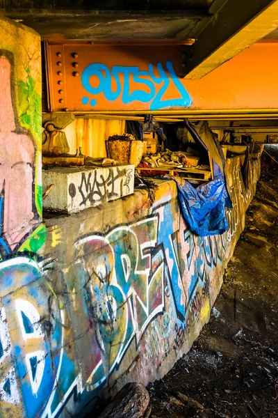 Graffiti under Howard Street Bridge i Baltimore, Maryland . - Stock-foto