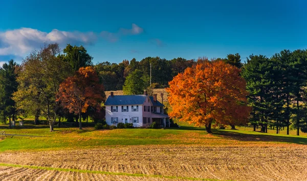 Dom i kolory jesieni w wiejskich york county, w stanie Pensylwania. — Zdjęcie stockowe