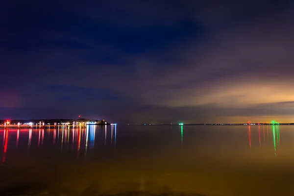 Expunere lungă pe timp de noapte pe Golful Chesapeake din Kent Island, Mar — Fotografie, imagine de stoc