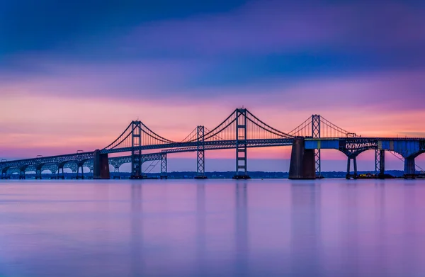 Długich ekspozycji chesapeake bay Bridge, od piaszczystej punkt sta — Zdjęcie stockowe