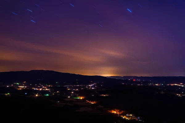 Larga exposición del valle de Shenandoah por la noche, desde Skyline Dr — Foto de Stock
