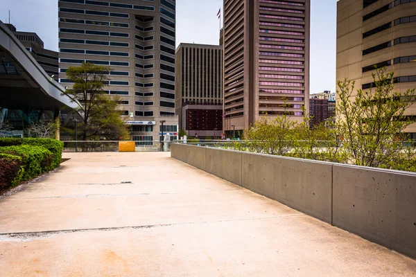 Edifícios modernos e o Charles Center Skywalk no centro de Balt — Fotografia de Stock