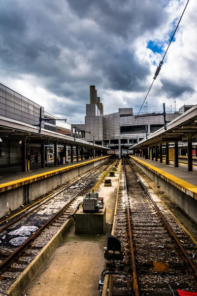 Caminhos-de-ferro na Estação Sul, Boston, Massachusetts . — Fotografia de Stock