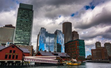 The Boston skyline, seen from across Fort Point Channel.  clipart