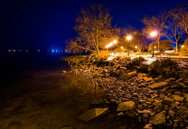 El paseo marítimo de la bahía de chesapeake en havre de grace, maryland en nig —  Fotos de Stock