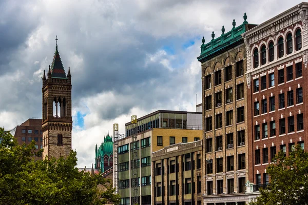 Starý jižní kostel a budovy boylston Street v Bostonu, — Stock fotografie