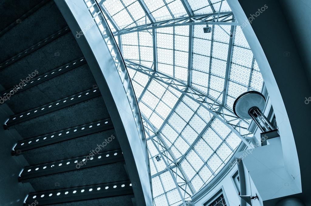 Staircase and large glass dome in Towson Town Center, Maryland. 