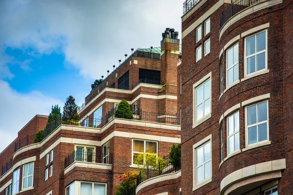 The top of an apartment building in Boston, Massachusetts.