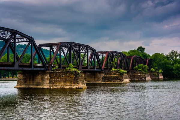 Most kolejowy rzeki susquehanna, wynika z shikellamy st — Zdjęcie stockowe