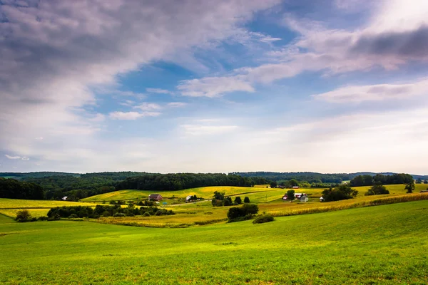 Vista de campos agrícolas y colinas onduladas en el condado de York, Pennsylvan — Foto de Stock