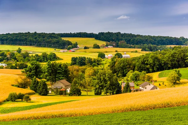 Blick auf landwirtschaftliche Felder und sanfte Hügel im ländlichen Kreis York, penn — Stockfoto