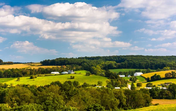 Blick auf Bauernhöfe und die sanften Hügel des ländlichen Kreises York, Wimpel — Stockfoto