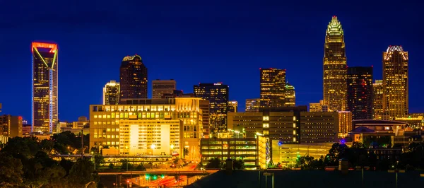 View of the Charlotte skyline at night, North Carolina. 