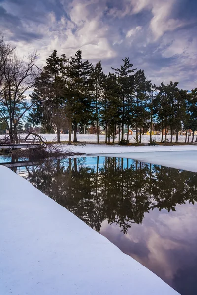 Riflessioni invernali al Kiwanis Lake, a York, Pennsylvania . — Foto Stock