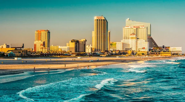 The skyline and Atlantic Ocean in Atlantic City, New Jersey. Stock Picture