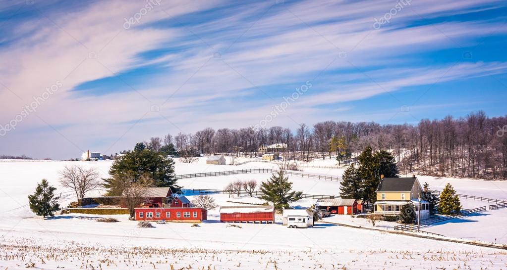 Winter view of a farm in rural Carroll County, Maryland. 