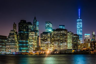 o skyline de manhattan à noite, visto do Parque da ponte de brooklyn, 