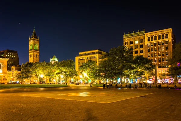 Copley square på natten, i boston, massachusetts. — Stockfoto