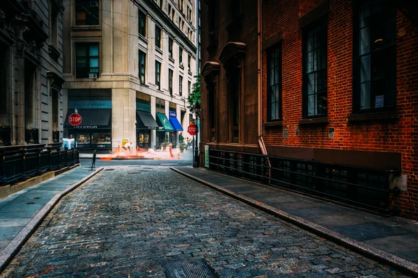 Stone Street, no Distrito Financeiro de Manhattan, Nova Iorque . — Fotografia de Stock