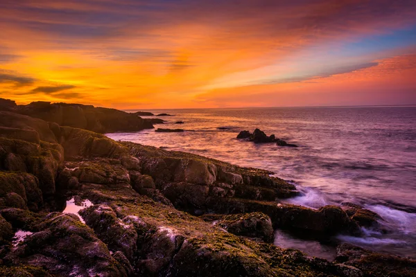 Sunrise over rocky coast and the Atlantic Ocean at Acadia Nation — Stock Photo, Image