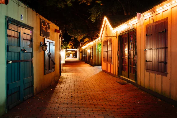 Narrow brick alley at night, in St. Augustine, Florida. — Stock Photo, Image