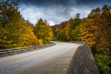 Sonbahar renk ve Köprüsü kuzey Carol Blue Ridge Parkway üzerinde