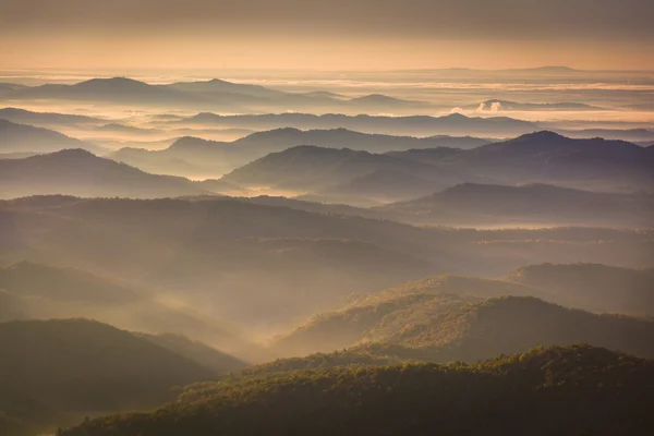 阳光透过迷雾笼罩的山谷，从毕架山花园, — 图库照片