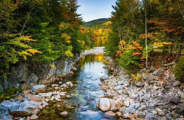 Autumn color and the Swift River at Rocky Gorge, on the Kancamag — Stock Photo, Image