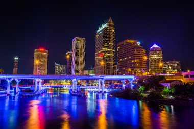 The skyline and bridges over the Hillsborough River at night in  clipart