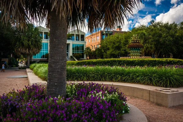 Garden and the Pineapple Fountain at the Waterfront Park in Char — Stock Photo, Image