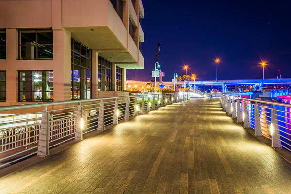 O Riverwalk à noite, em Tampa, Flórida . — Fotografia de Stock