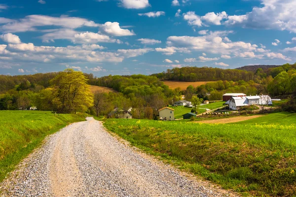 Gård fält längs en grusväg i landsbygdens York County, Pennsylvania — Stockfoto