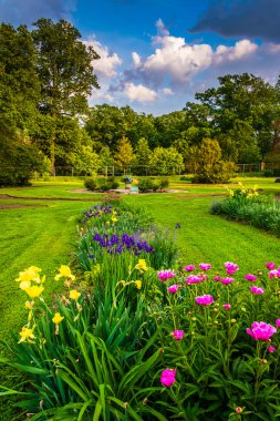 druid hill Park, Baltimore, bir bahçede rengârenk çiçeklerle m