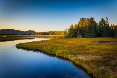 Evening light on a stream and mountains near Tremont, in Acadia  clipart