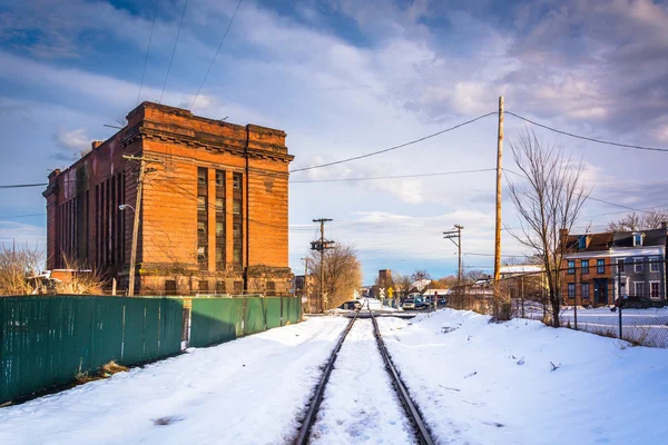 Sneeuw bedekt spoorweg spoor in York (Pennsylvania). — Stockfoto