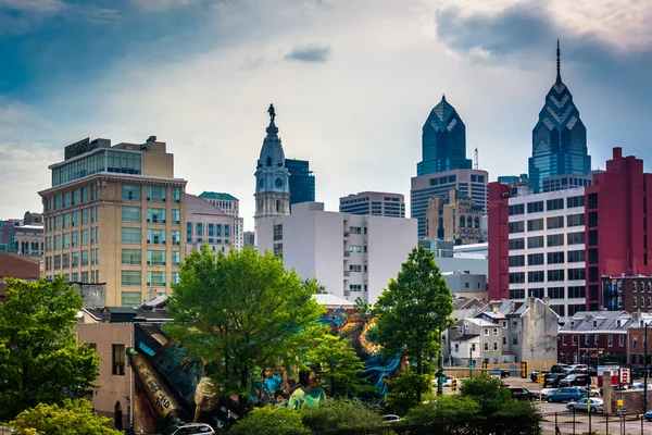 Veduta dello skyline di Filadelfia dal Viadotto della Lettura, Phila — Foto Stock