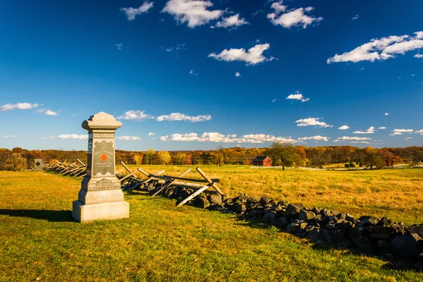 Statue und Zaun auf einem Feld in gettysburg, pennsylvania. — Stockfoto