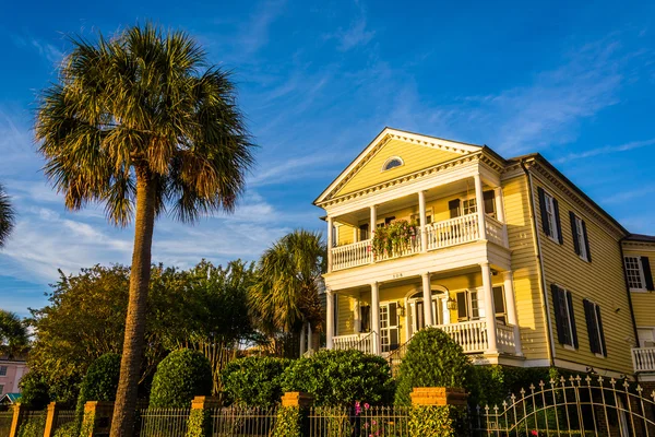 Dům a palmový strom podél Murray Drive v Charlestonu, Jižní Caro — Stock fotografie
