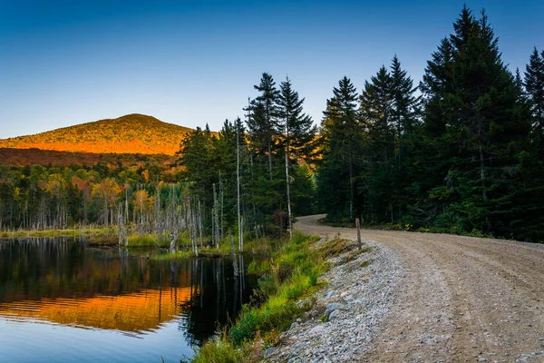 Montieren Täuschung reflektiert in einem Teich an einem Feldweg in weiß — Stockfoto