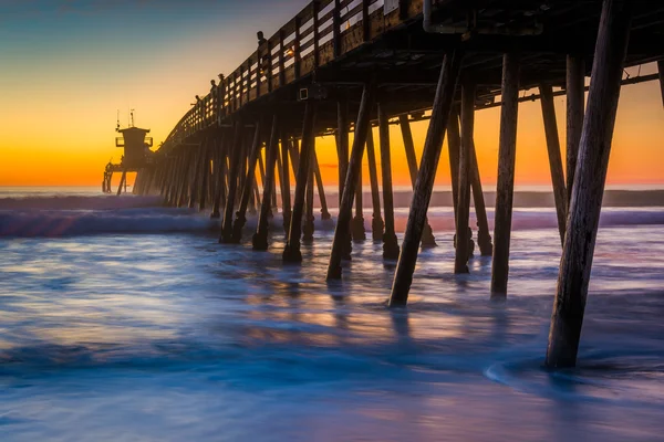 A halászati pier látható Napnyugta után Imperial Beach, Kalifornia — Stock Fotó