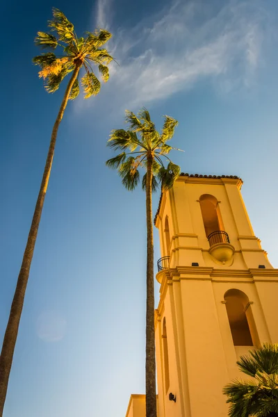 Pálmafák és épület, San Diego, Kalifornia. — Stock Fotó