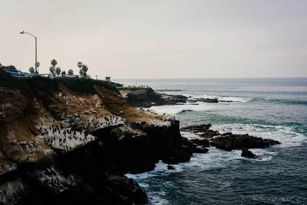 Wellen krachen auf Klippen entlang des Pazifischen Ozeans in La Jolla, Kalifornien — Stockfoto
