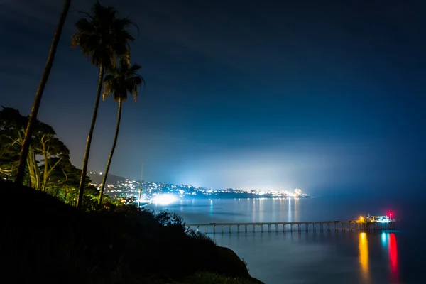 Vue de la jetée Scripps et de l'océan Pacifique la nuit à La Jolla , — Photo