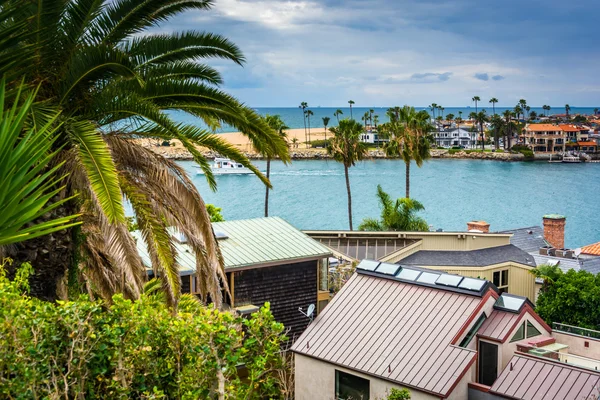 Casas e vista de Newport Beach, de Corona del Mar, Californi — Fotografia de Stock