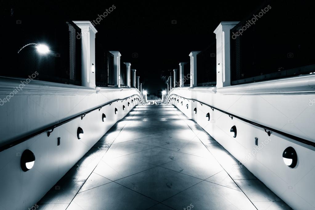 Walkway at night, in Huntington Beach, California.