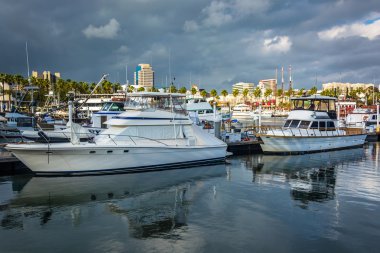 Long Beach, Kaliforniya'da bir marina üzerinde fırtına bulutları.