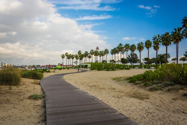 Sétány keresztül homokos partot vízi park, Long Beach, C — Stock Fotó