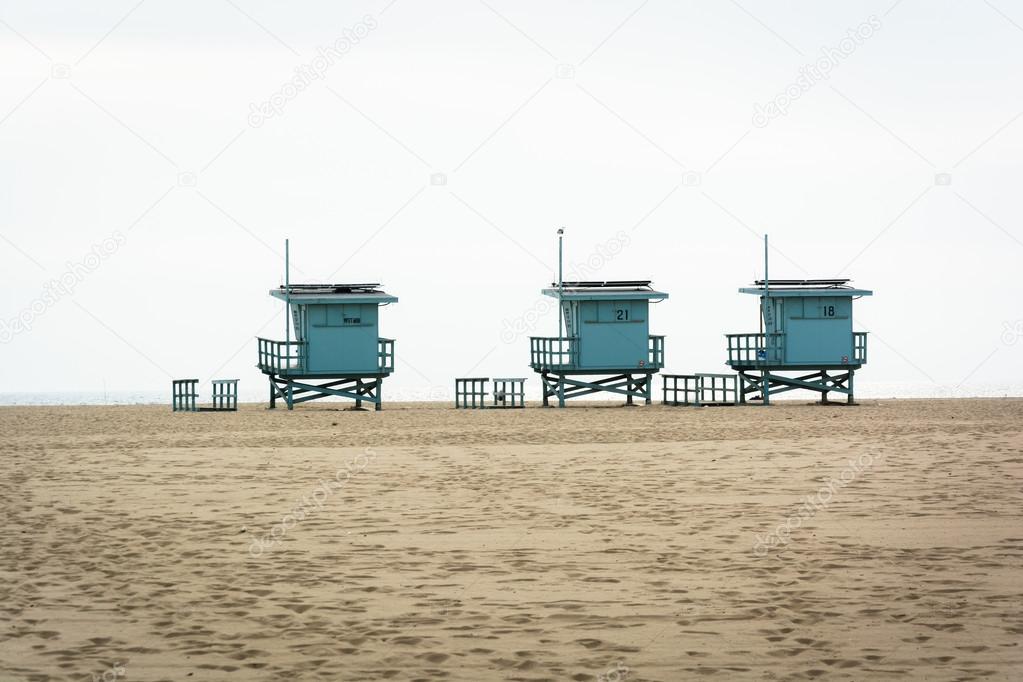 Lifeguard towers on the beach, in Venice Beach, Los Angeles, Cal